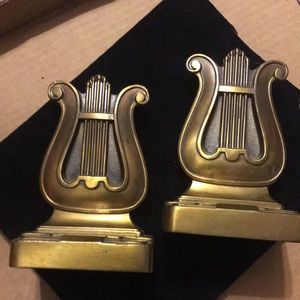 Vintage Art Deco Philadelphia Metal Co. Harp Bookends Musical Note Shape